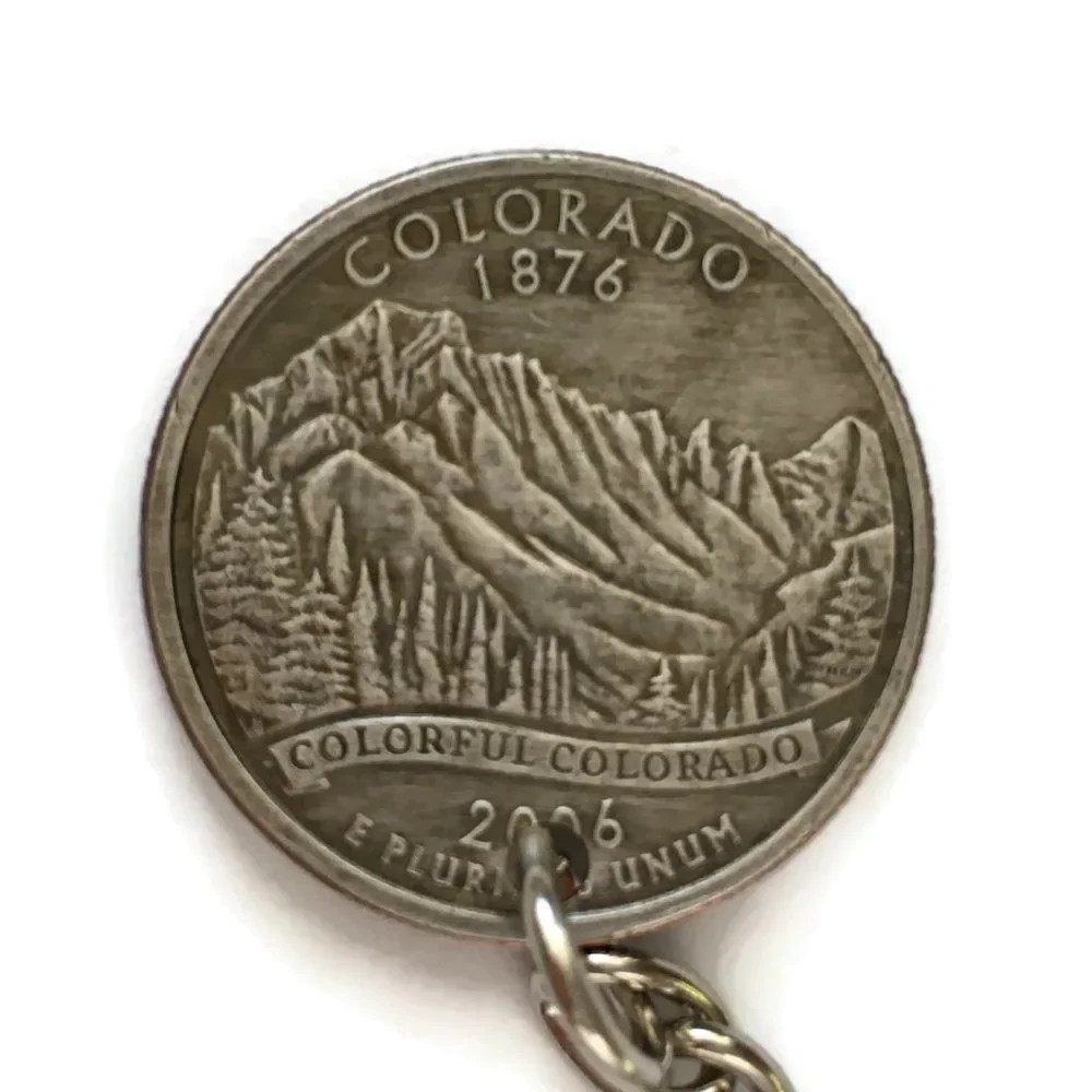 Colorado State Quarter Keychain Coin Money Upcycled Unisex Stainless Steel - Picture 1 of 3